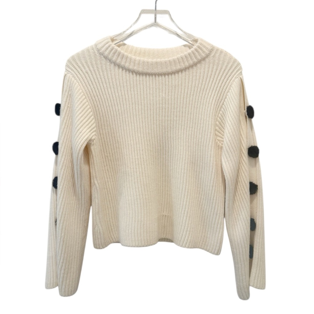 MILLY Pom Pom Sleeve Ribbed Knit Sweater in Ivory size XS